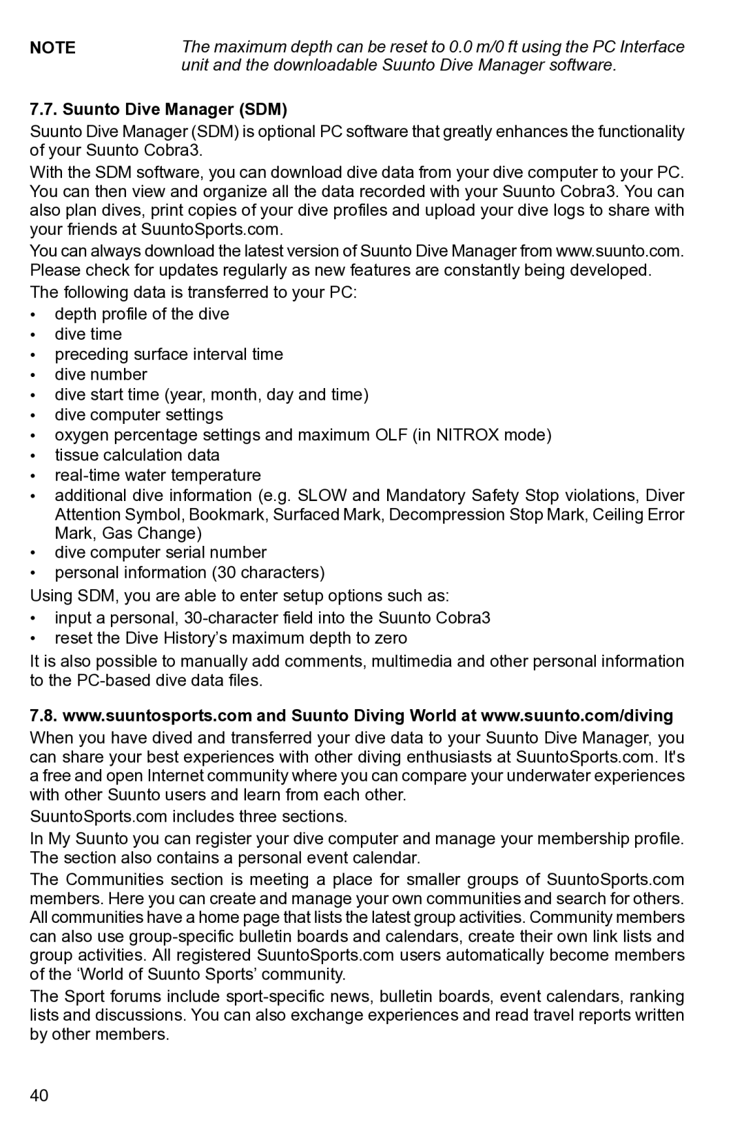 Suunto None manual Unit and the downloadable Suunto Dive Manager software, Suunto Dive Manager SDM 