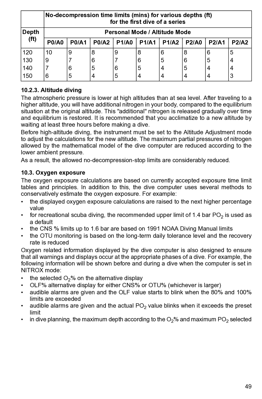 Suunto None manual Altitude diving, Oxygen exposure 