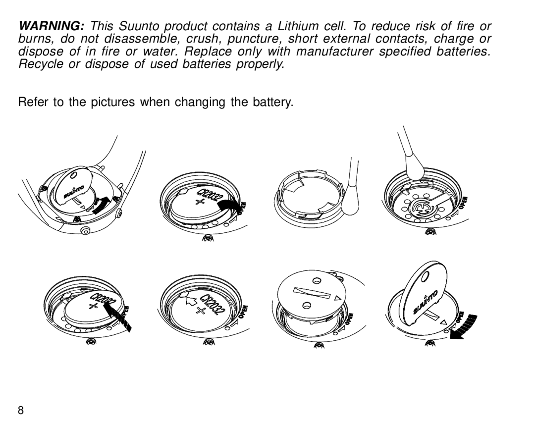 Suunto S6 manual Refer to the pictures when changing the battery 