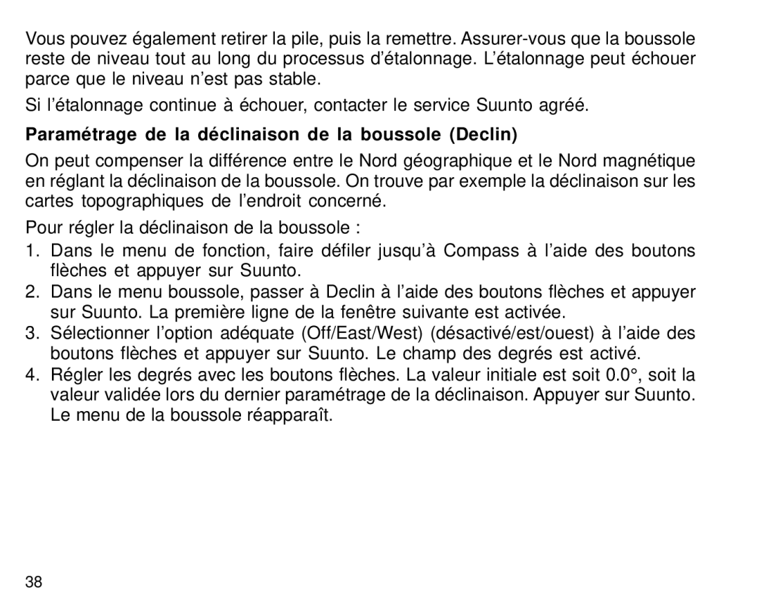 Suunto S6 manual Paramétrage de la déclinaison de la boussole Declin 