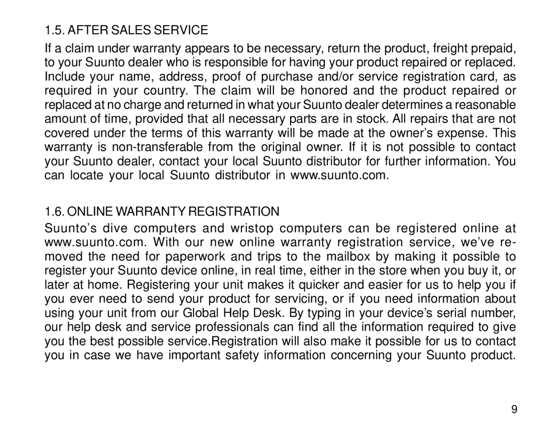 Suunto S6 manual After Sales Service Online Warranty Registration 