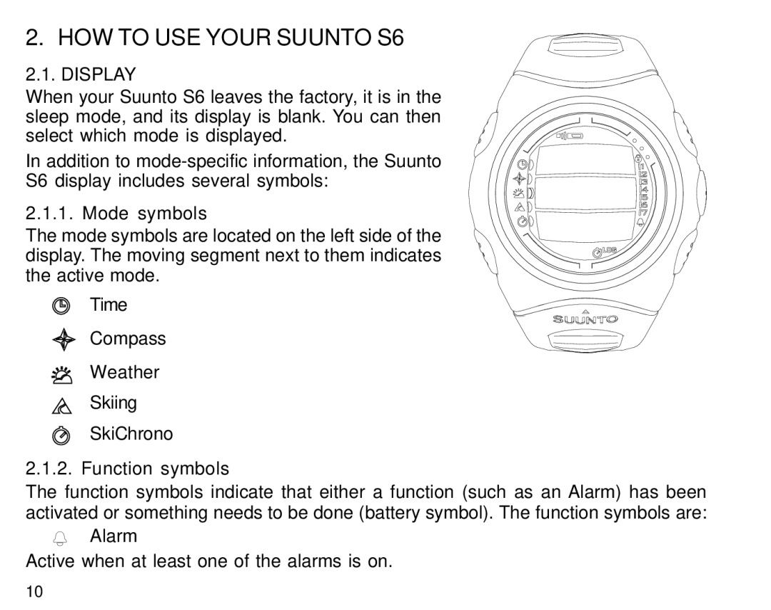 Suunto manual HOW to USE Your Suunto S6, Display, Mode symbols, Function symbols 