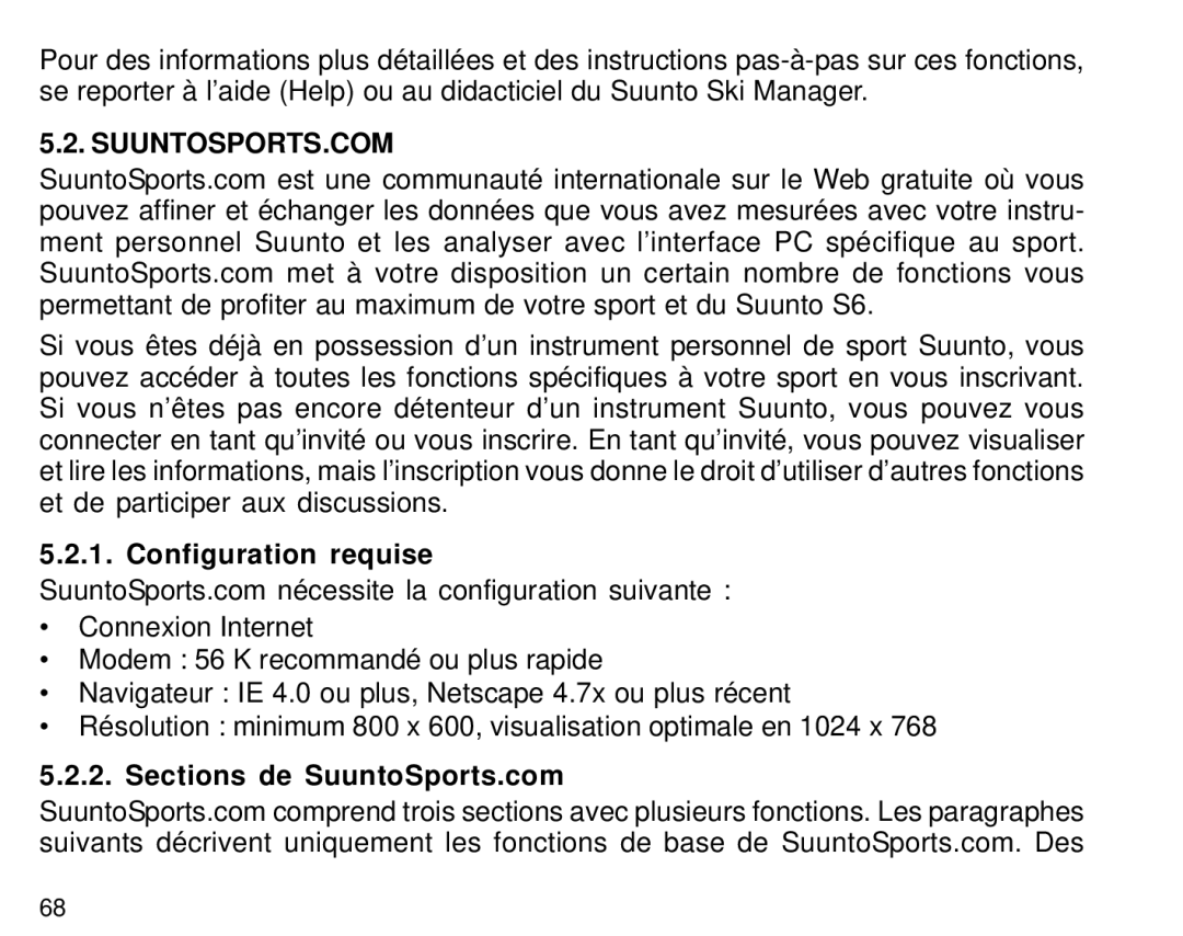 Suunto S6 manual Configuration requise, Sections de SuuntoSports.com 