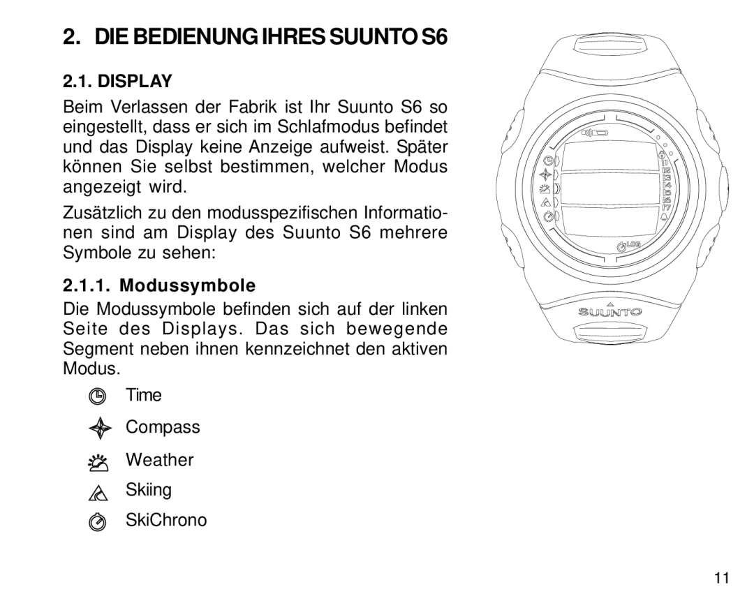 Suunto manual DIE Bedienung Ihres Suunto S6, Modussymbole 