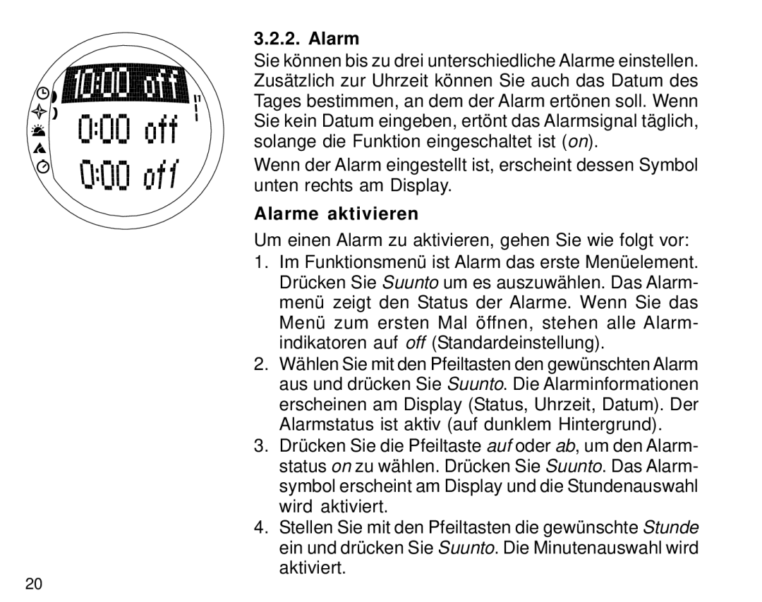 Suunto S6 manual Alarme aktivieren 