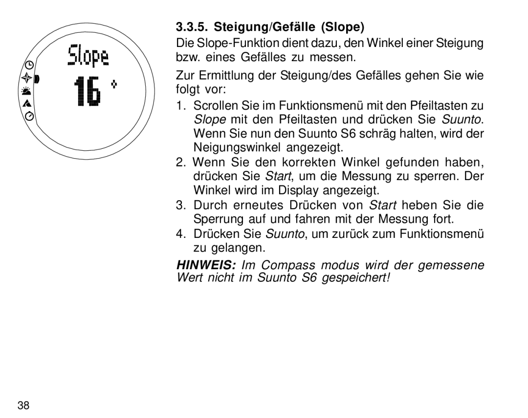 Suunto S6 manual Steigung/Gefälle Slope 