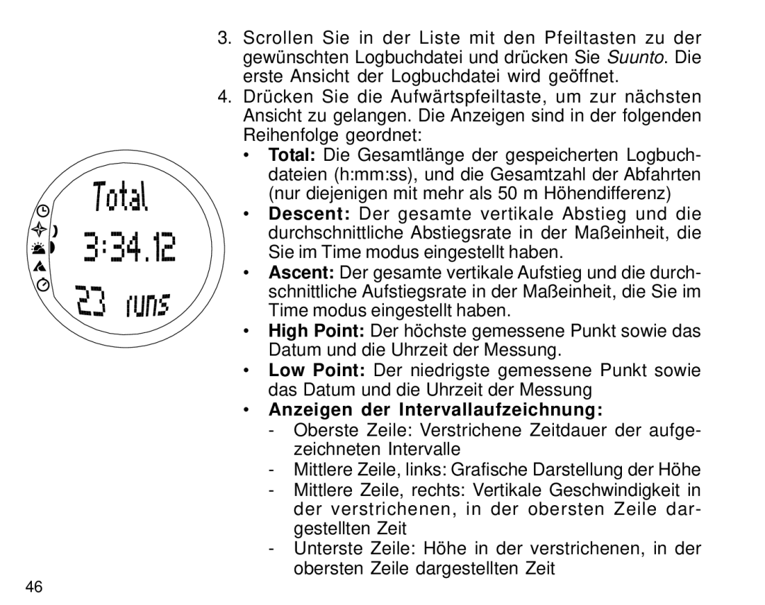 Suunto S6 manual Anzeigen der Intervallaufzeichnung 