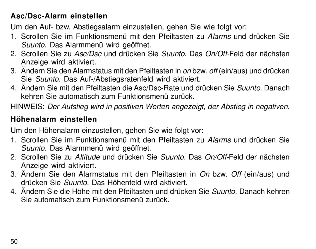 Suunto S6 manual Asc/Dsc-Alarm einstellen, Höhenalarm einstellen 