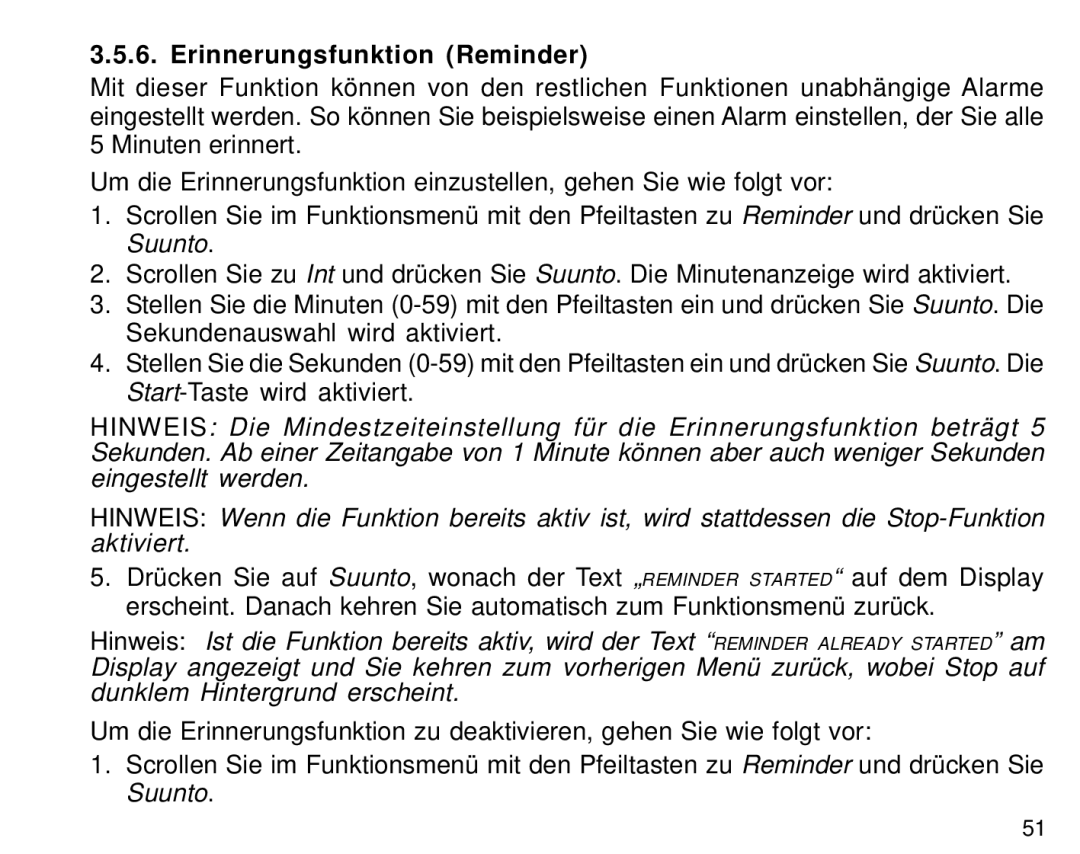 Suunto S6 manual Erinnerungsfunktion Reminder 