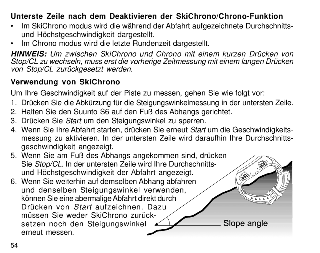 Suunto S6 manual Verwendung von SkiChrono 