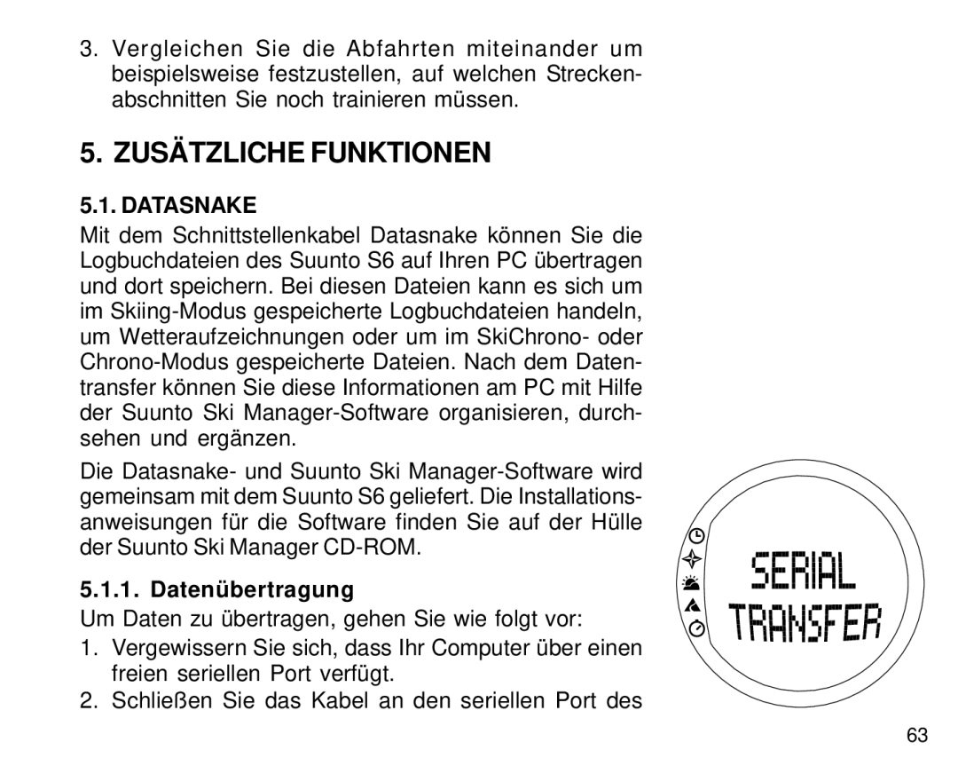 Suunto S6 manual Zusätzliche Funktionen, Datenübertragung 