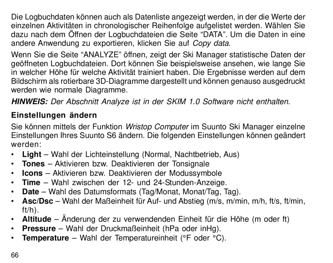 Suunto S6 manual Einstellungen ändern 