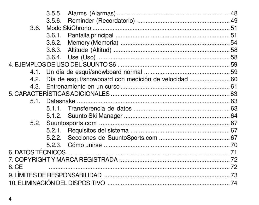 Suunto S6 manual Datos Técnicos 