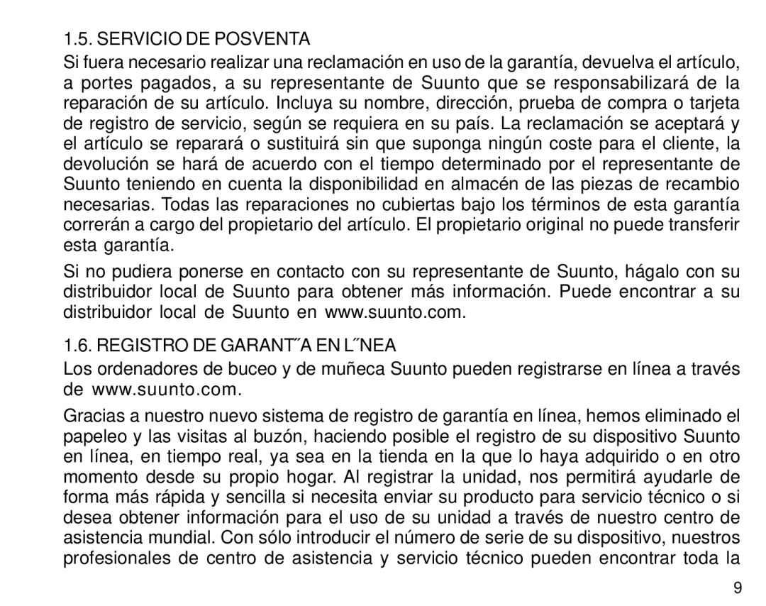 Suunto S6 manual Servicio DE Posventa, Registro DE Garantía EN Línea 