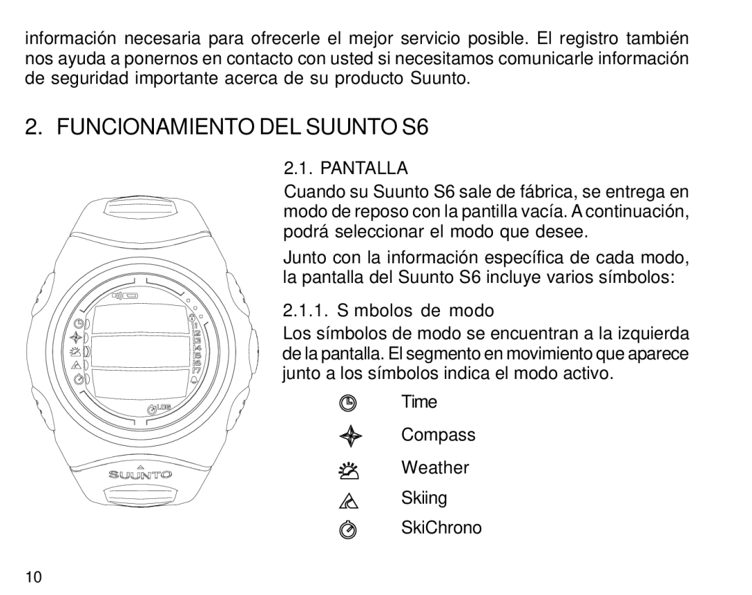 Suunto manual Funcionamiento DEL Suunto S6, Pantalla, 1. Símbolos de modo 