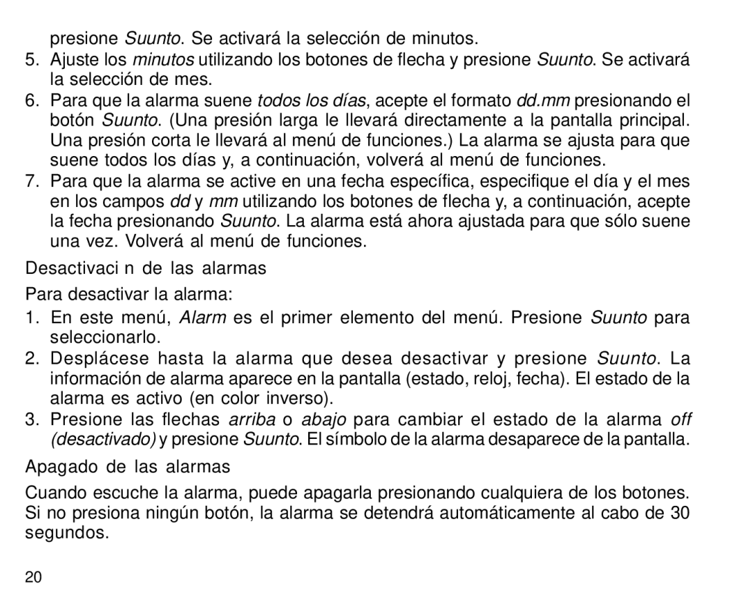 Suunto S6 manual Desactivación de las alarmas, Apagado de las alarmas 