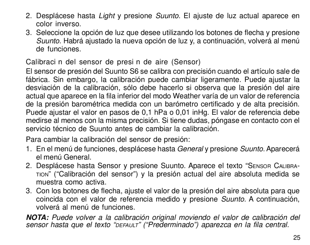 Suunto S6 manual Calibración del sensor de presión de aire Sensor 