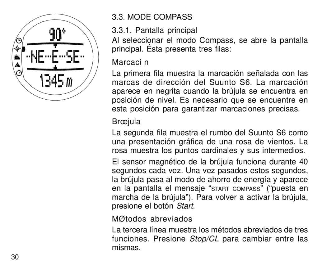 Suunto S6 manual Marcación, Brújula 