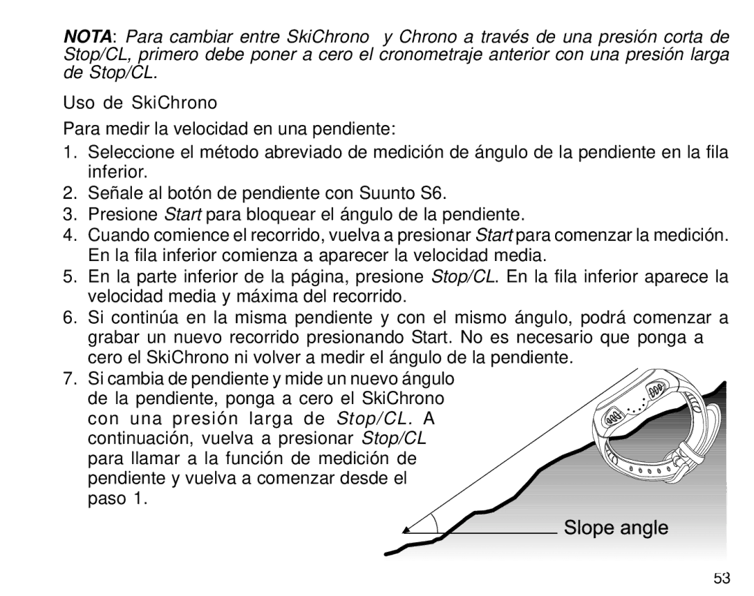 Suunto S6 manual Uso de SkiChrono 