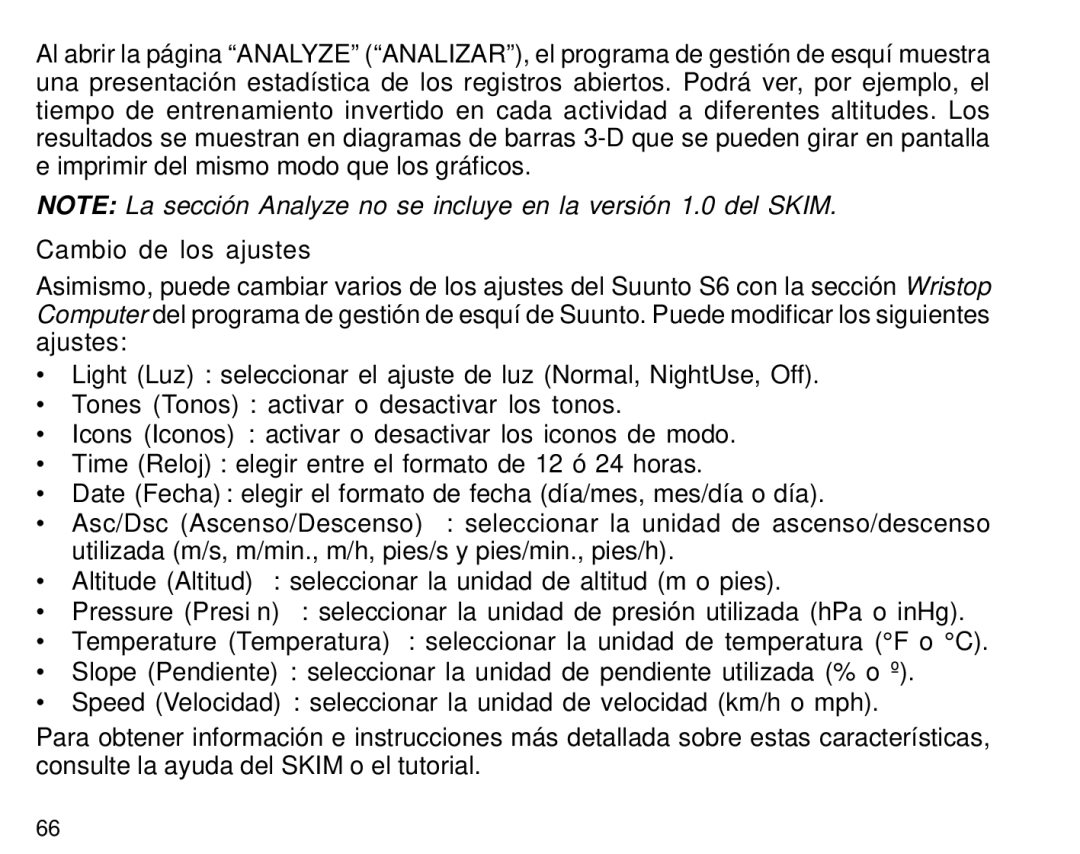 Suunto S6 manual Cambio de los ajustes 