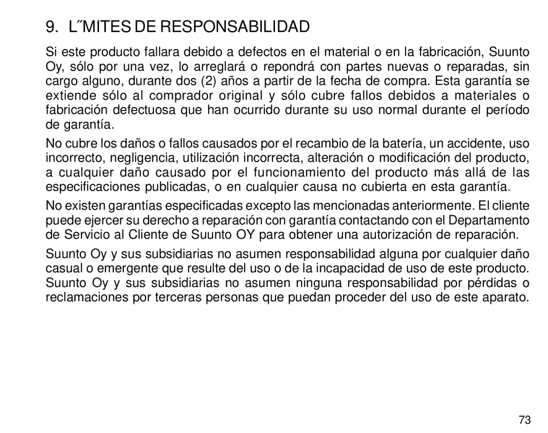 Suunto S6 manual Límites DE Responsabilidad 