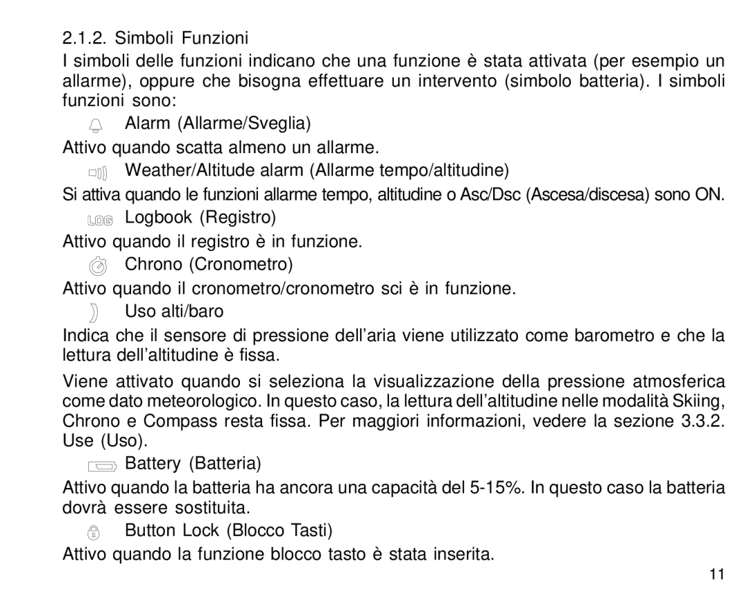 Suunto S6 manual Simboli Funzioni 