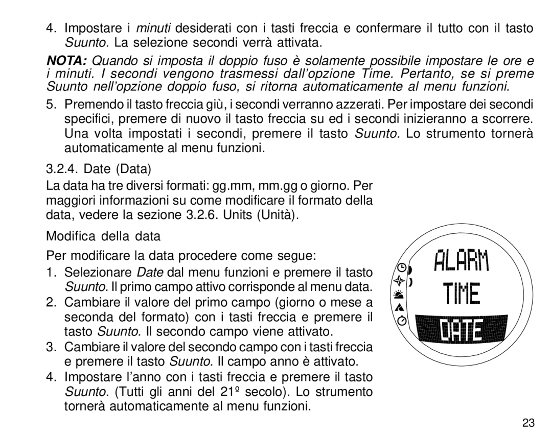 Suunto S6 manual Date Data, Modifica della data 