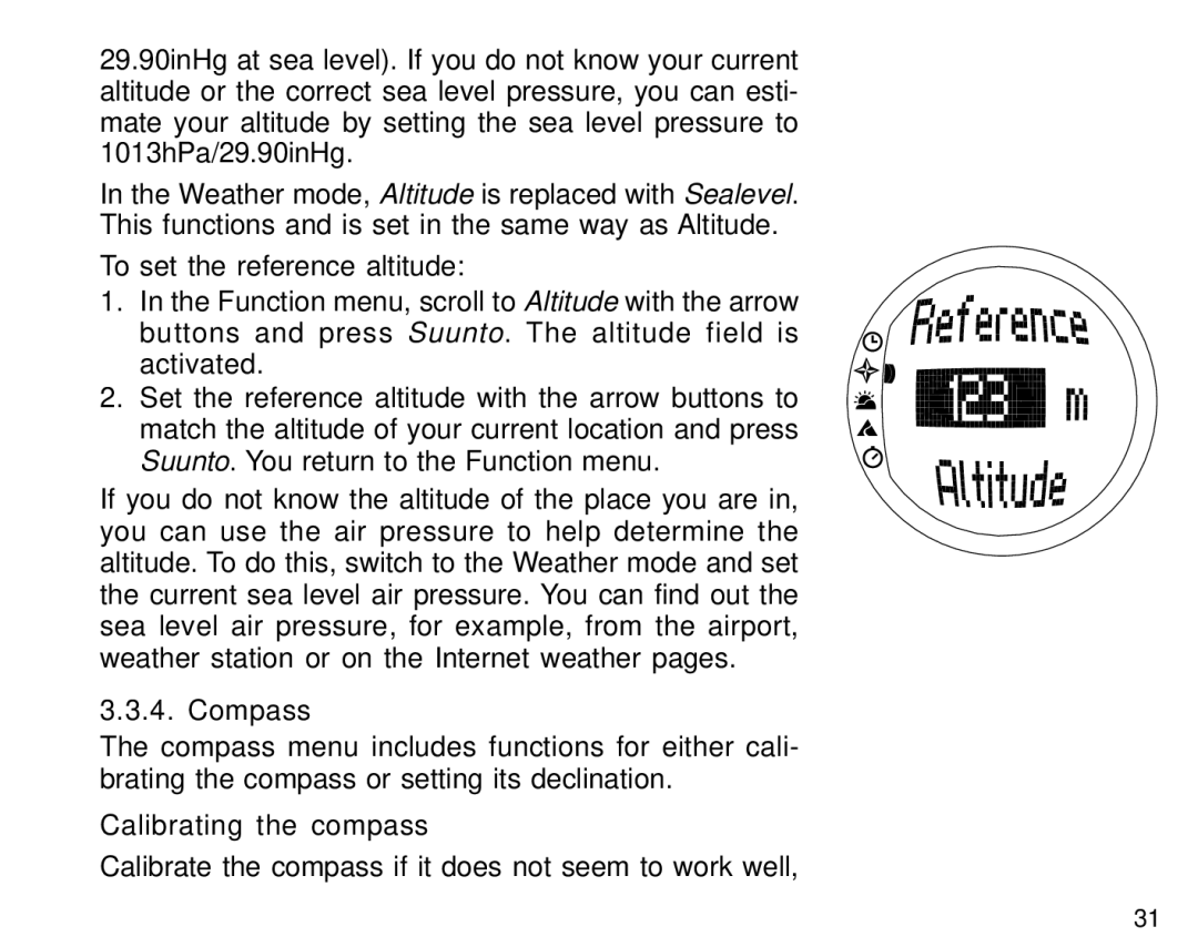 Suunto S6 manual Compass, Calibrating the compass 