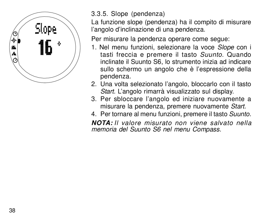 Suunto S6 manual Slope pendenza 