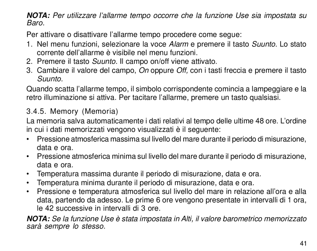 Suunto S6 manual Memory Memoria 