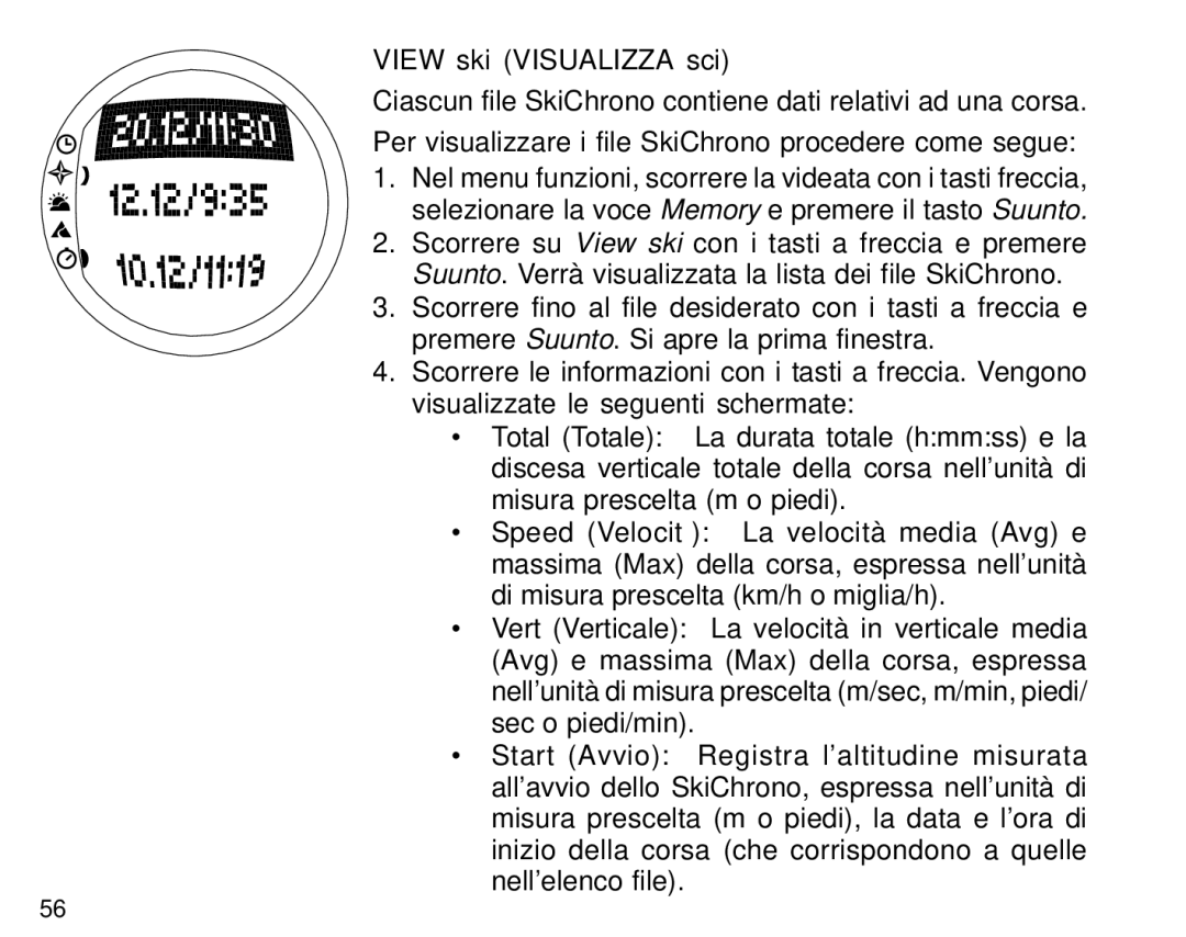 Suunto S6 manual View ski Visualizza sci 