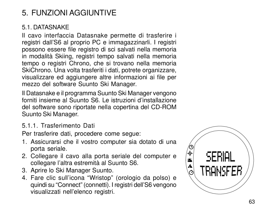 Suunto S6 manual Funzioni Aggiuntive, Trasferimento Dati 