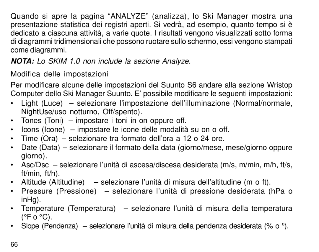 Suunto S6 manual Modifica delle impostazioni 