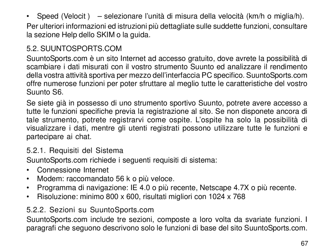 Suunto S6 manual Requisiti del Sistema, Sezioni su SuuntoSports.com 