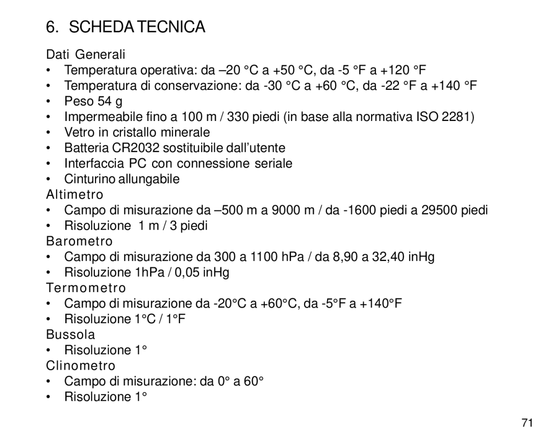 Suunto S6 manual Scheda Tecnica 