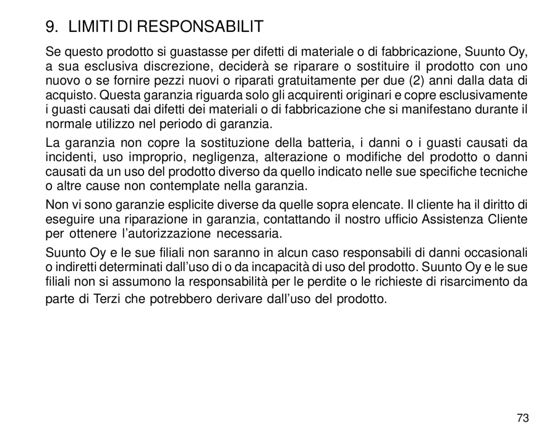 Suunto S6 manual Limiti DI Responsabilità 