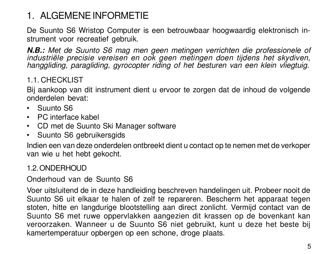 Suunto manual Algemene Informetie, Onderhoud van de Suunto S6 