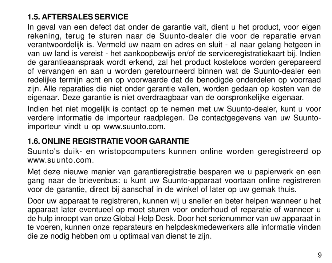 Suunto S6 manual Aftersales Service, Online Registratie Voor Garantie 