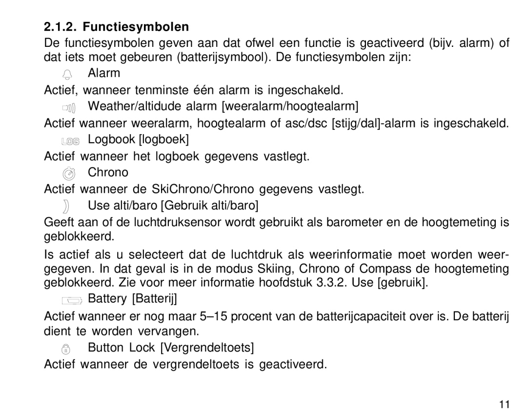 Suunto S6 manual Functiesymbolen 