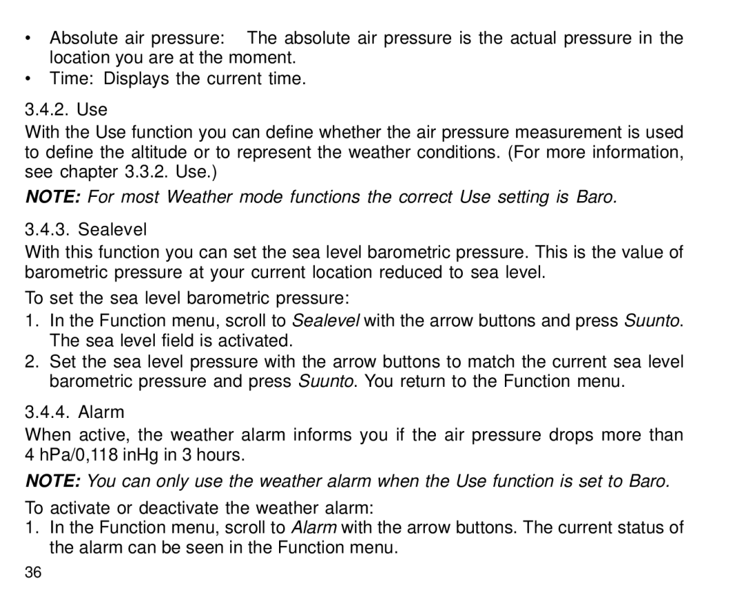 Suunto S6 manual Use, Sealevel 