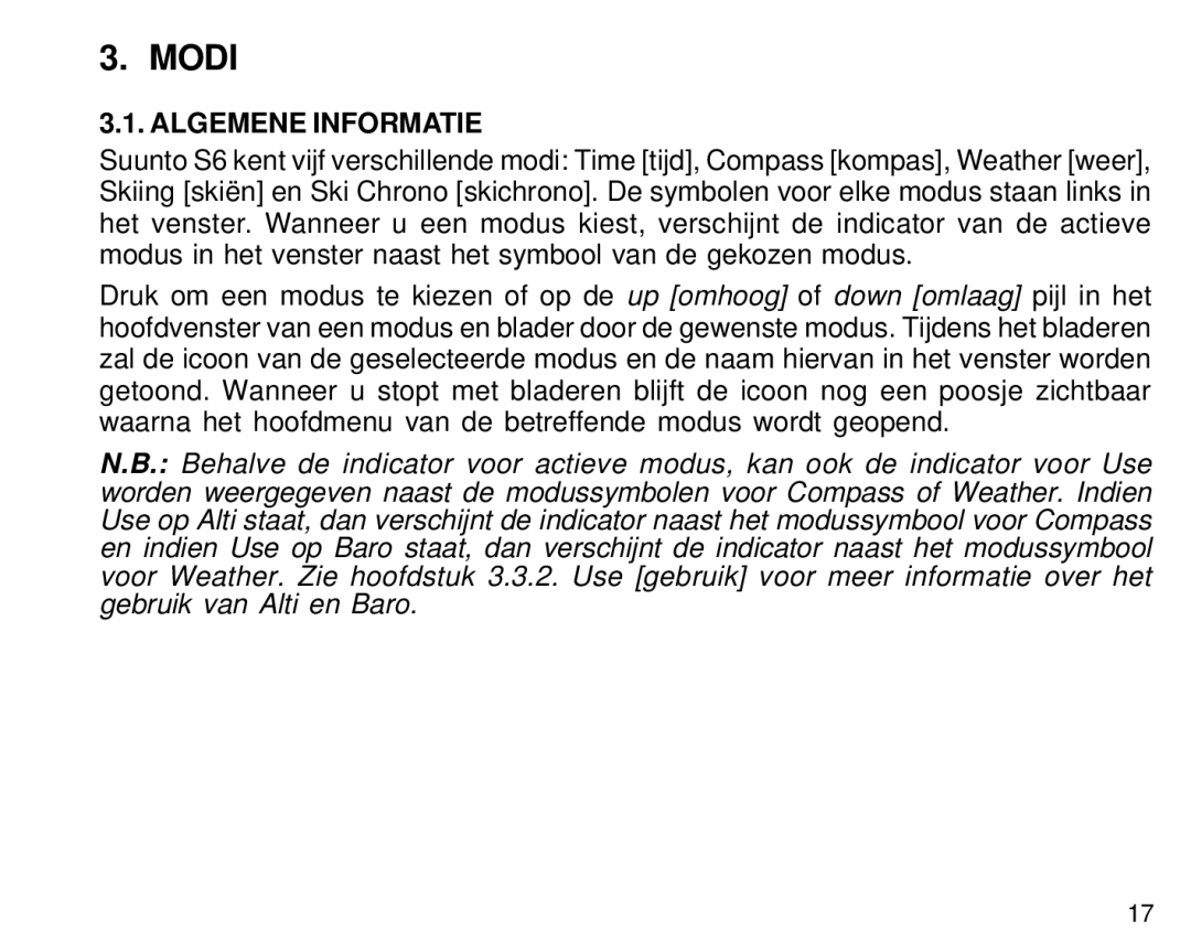 Suunto S6 manual Modi, Algemene Informatie 