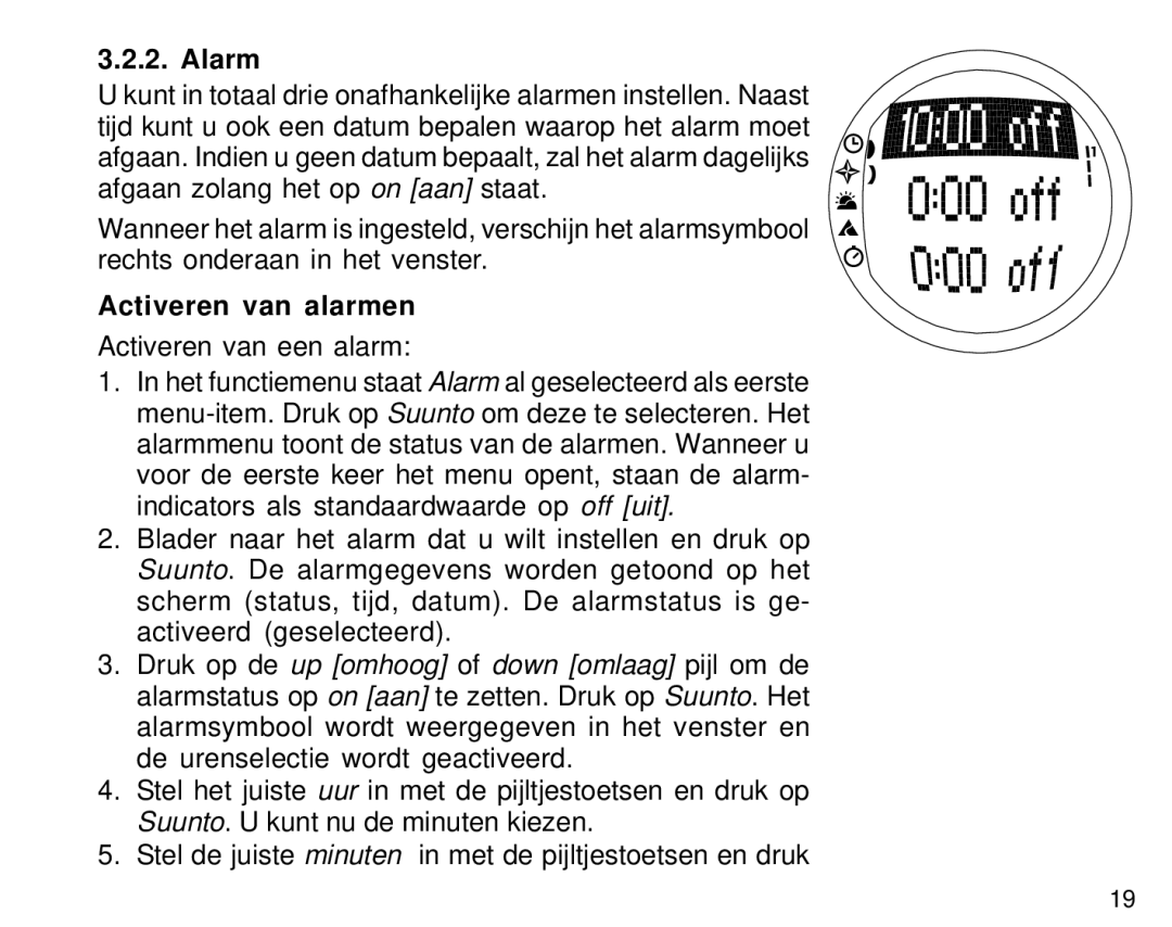 Suunto S6 manual Activeren van alarmen, Activeren van een alarm 