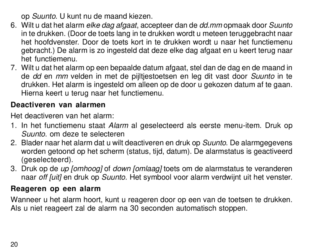 Suunto S6 manual Deactiveren van alarmen, Reageren op een alarm 