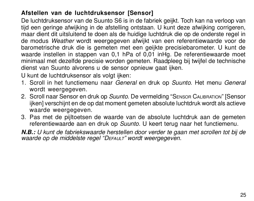 Suunto S6 manual Afstellen van de luchtdruksensor Sensor 