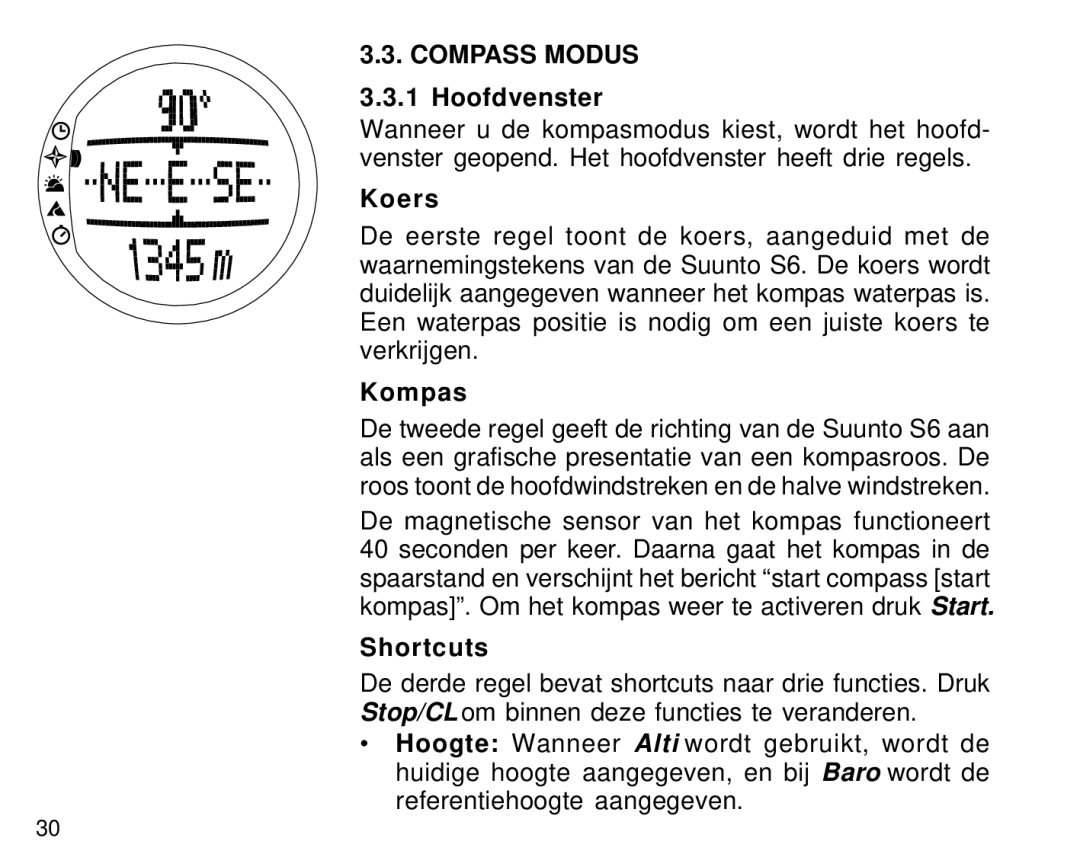 Suunto S6 manual Koers, Kompas 