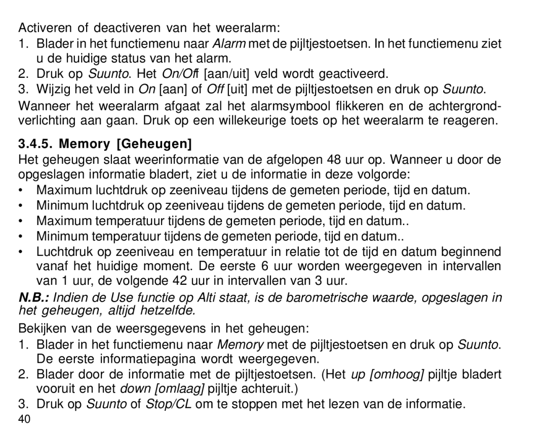 Suunto S6 manual Memory Geheugen 