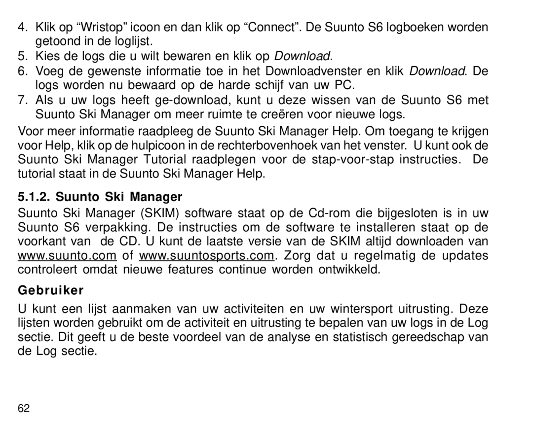 Suunto S6 manual Suunto Ski Manager Gebruiker 