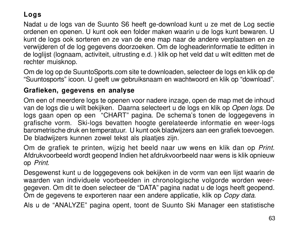 Suunto S6 manual Logs, Grafieken, gegevens en analyse 