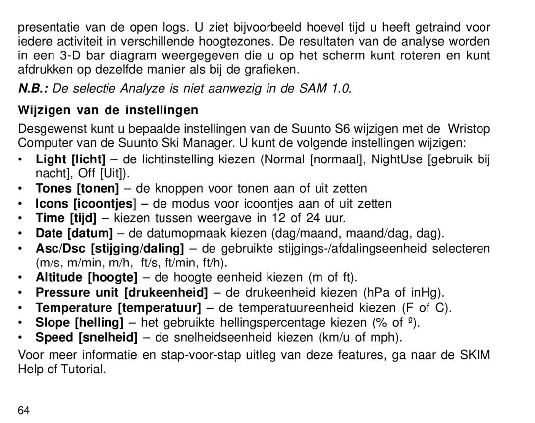 Suunto S6 manual Wijzigen van de instellingen 