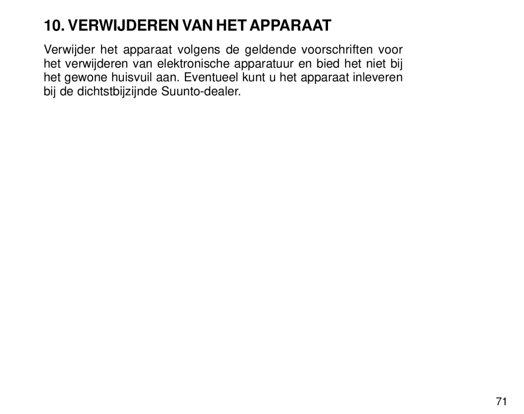 Suunto S6 manual Verwijderen VAN HET Apparaat 